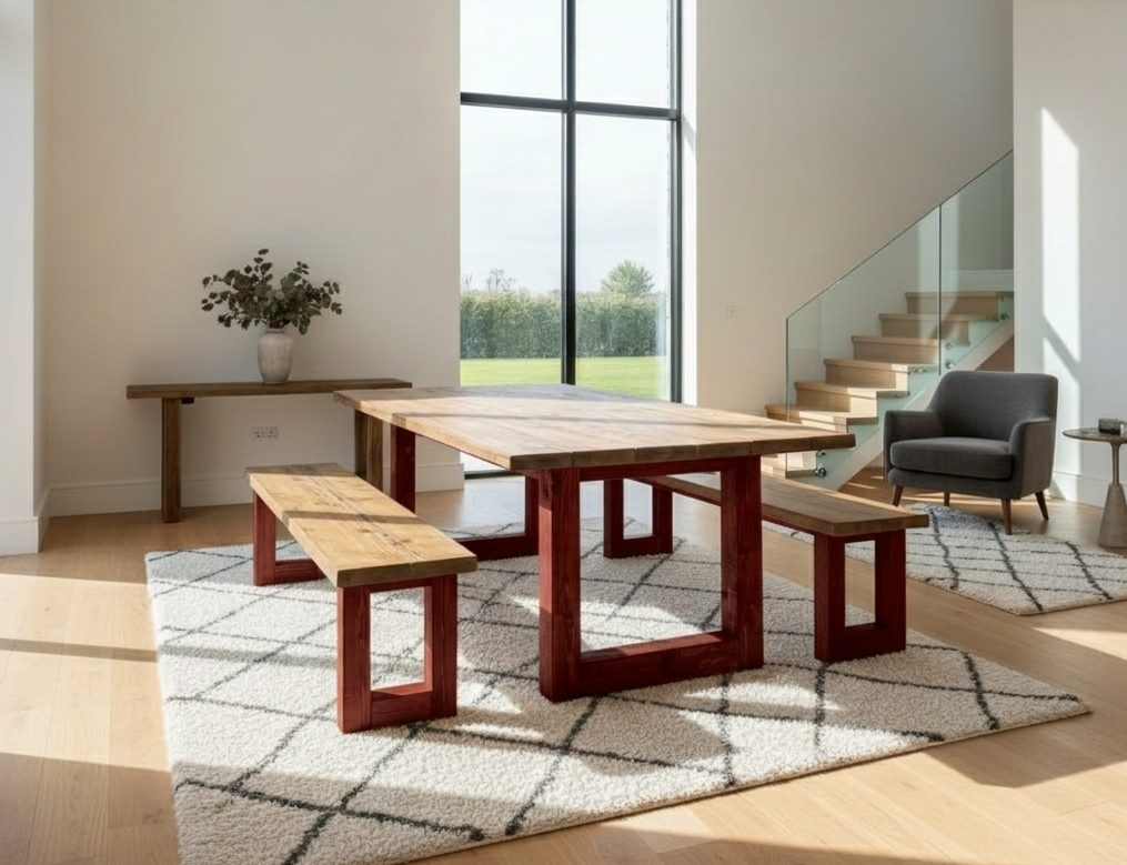 Farm House solid Dining Table – Rustic Industrial Handmade Dining Table with Bespoke Size & Finish | Free UK Delivery