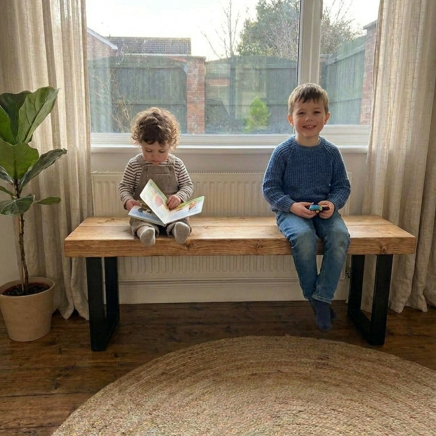 Rustic Scaffold Board Dining Bench – Heavy-Duty Industrial Wood Seating