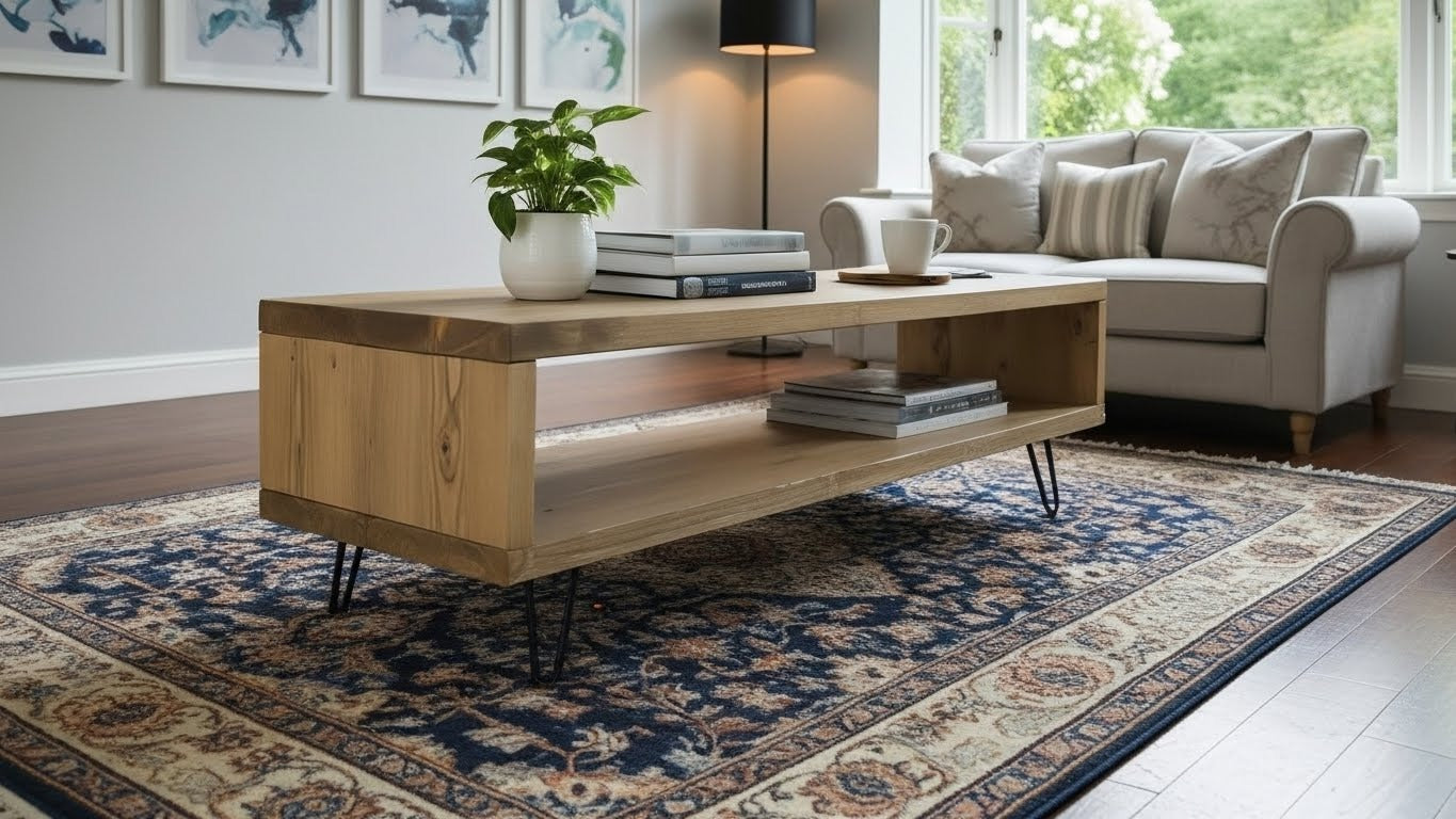 Industrial TV Unit with Steel Tapered Legs – Solid FSC Certified Timber
