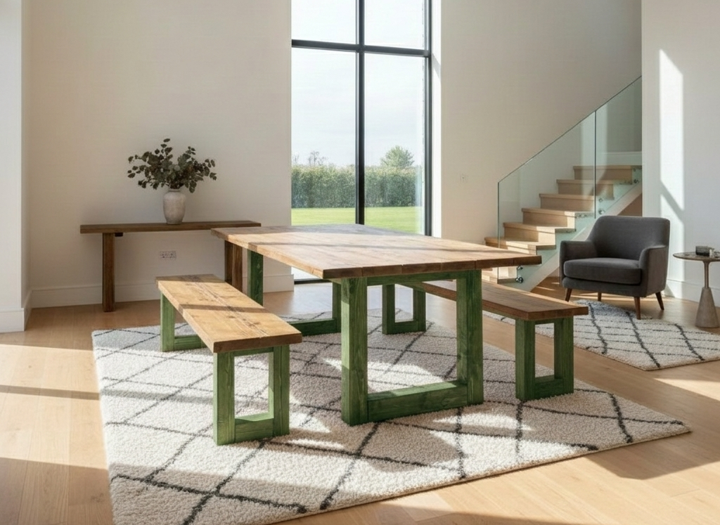 Farm House solid Dining Table – Rustic Industrial Handmade Dining Table with Bespoke Size & Finish | Free UK Delivery