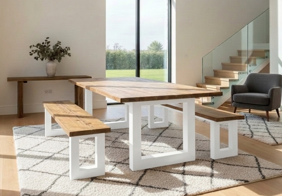 Farm House solid Dining Table – Rustic Industrial Handmade Dining Table with Bespoke Size & Finish | Free UK Delivery
