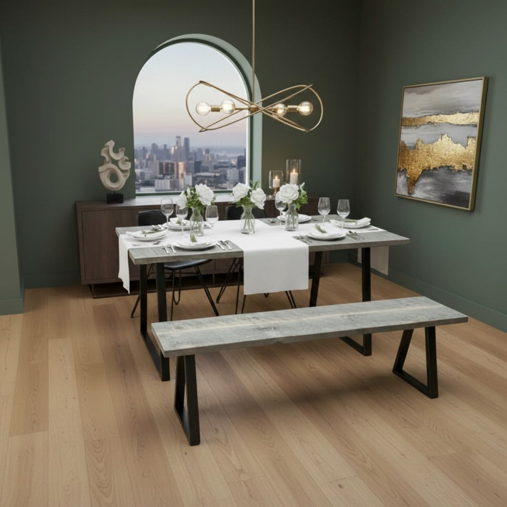 Rustic Scaffold Board Dining Table & Bench Set with Steel Square Legs – Industrial Reclaimed Style