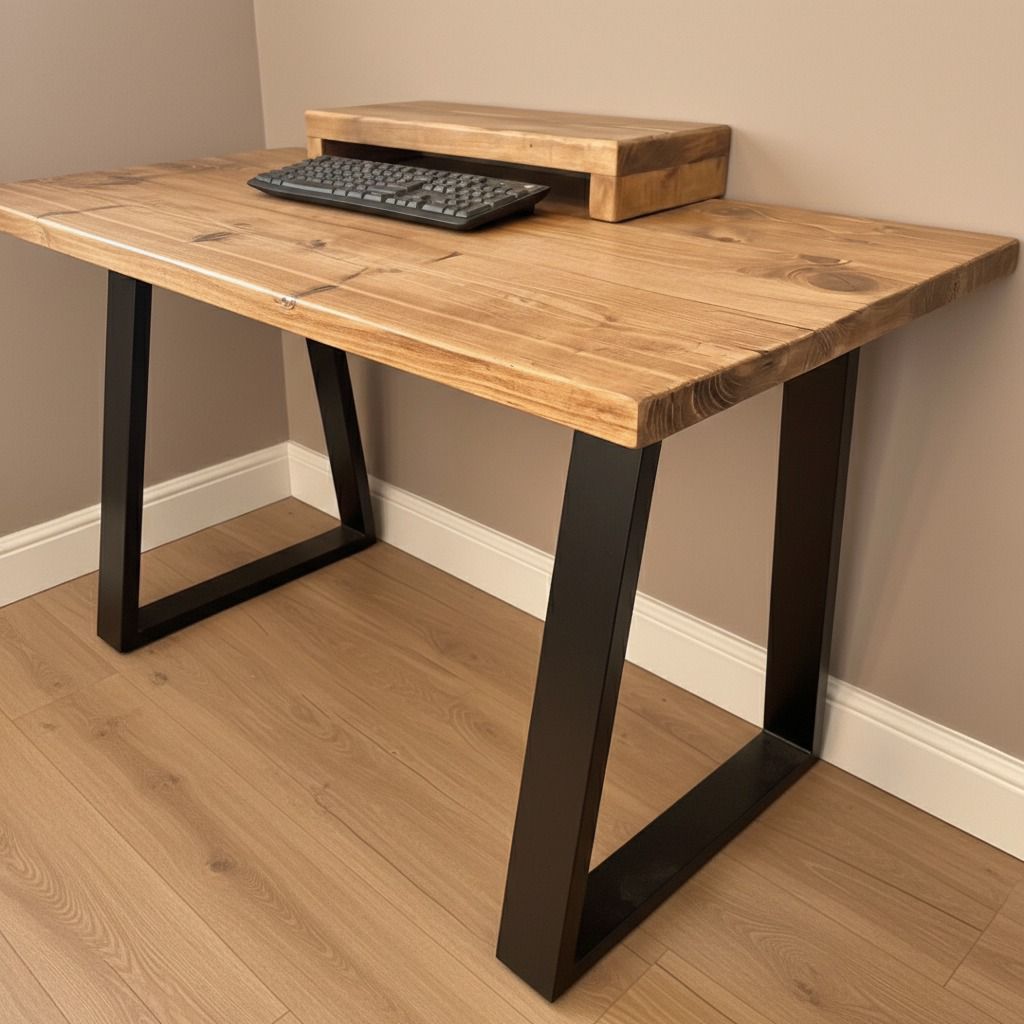 Rustic Scaffold Board Desk with Raised Monitor Stand (Under-Monitor Riser Shelf)