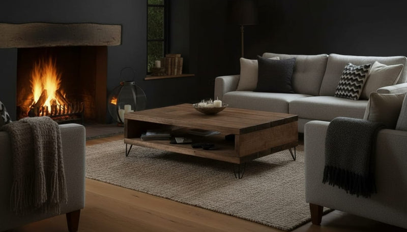 Industrial Reclaimed Scaffold Board Coffee Table with Hairpin Legs