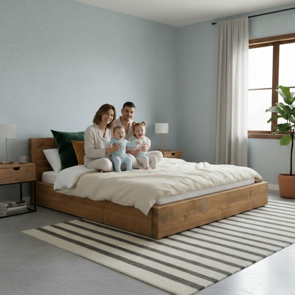 Handmade Heritage Chunky Solid Wood Bed Frame – 70mm Thick Rustic Wooden Platform Bed