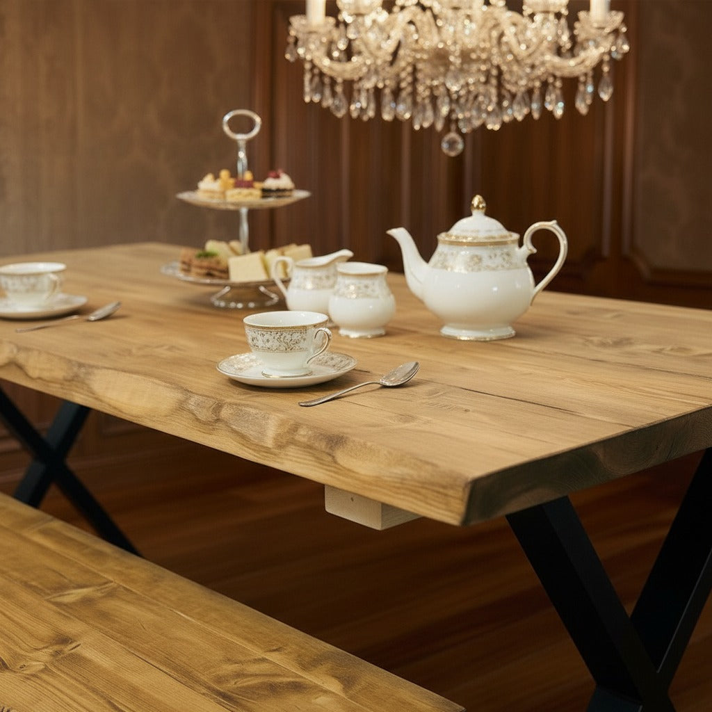 Handcrafted Rustic Industrial Dining Table Set – Live-Edge Solid Wood Design