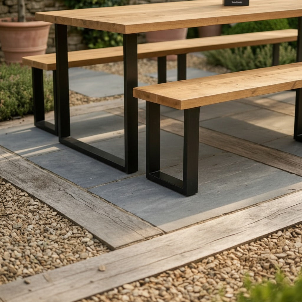 The Forever Table – Handmade Reclaimed Scaffold Board Dining Set with Industrial Steel Legs
