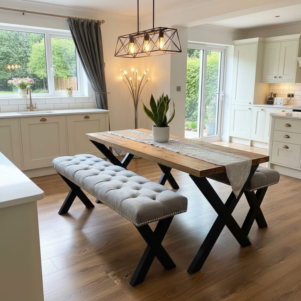 Solid Wood Dining Table – Industrial Farmhouse Style | Handmade & Durable