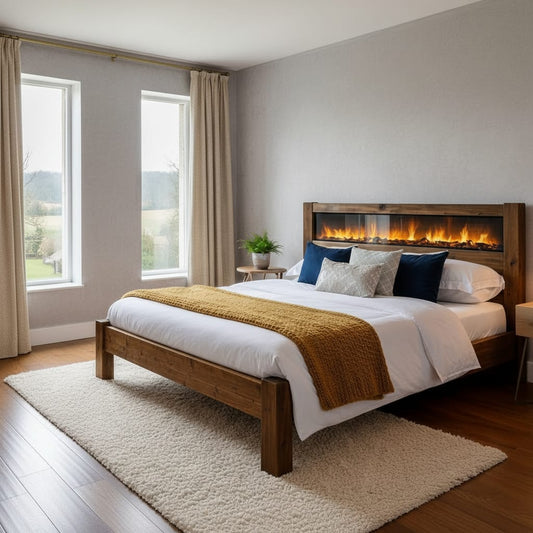 Rustic Industrial Bed Frame with LED Flame Headboard – Solid Timber Handmade Bed