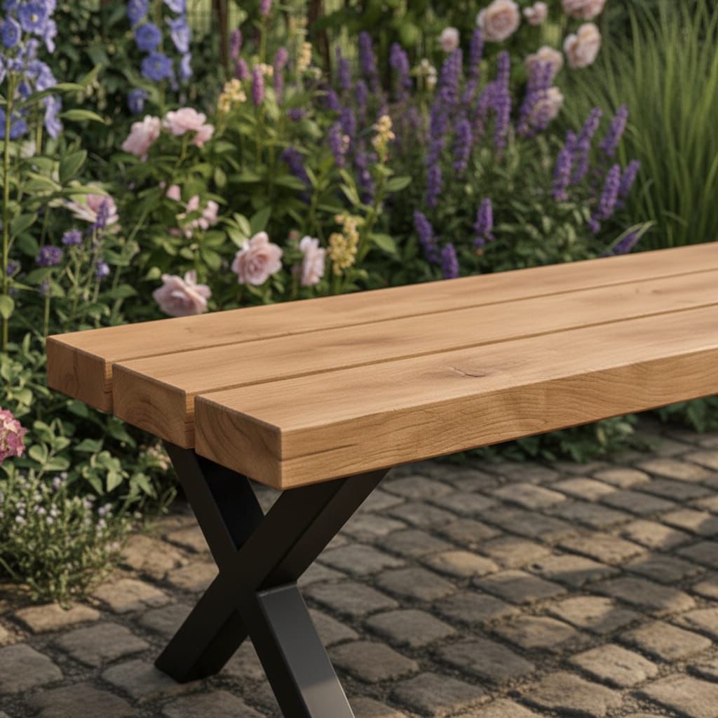 Rustic Outdoor Garden Bench – Industrial Solid Wood Scaffold Seating