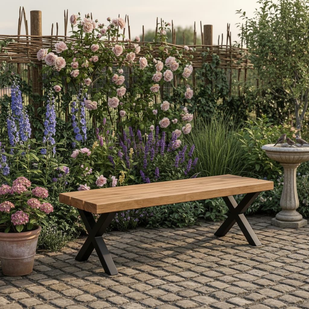 Rustic Outdoor Garden Bench – Industrial Solid Wood Scaffold Seating