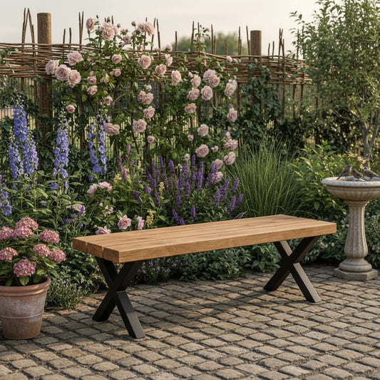Rustic Outdoor Garden Bench – Industrial Solid Wood Scaffold Seating