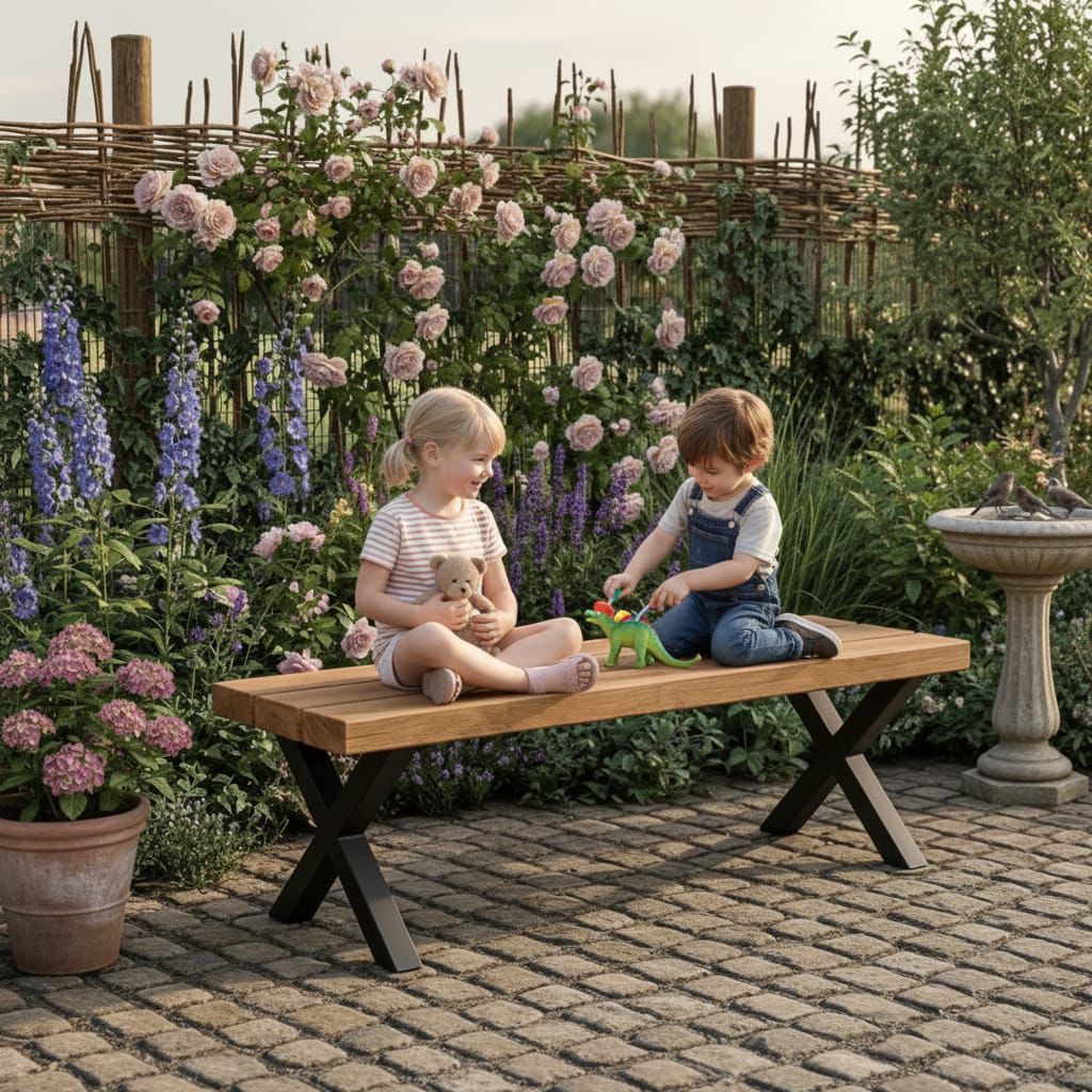 Rustic Outdoor Garden Bench – Industrial Solid Wood Scaffold Seating