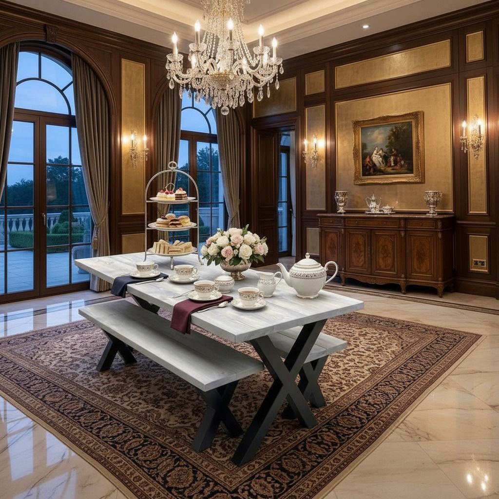 Rustic Scaffold Board Dining Table & Bench Set with Steel Square Legs – Industrial Reclaimed Style