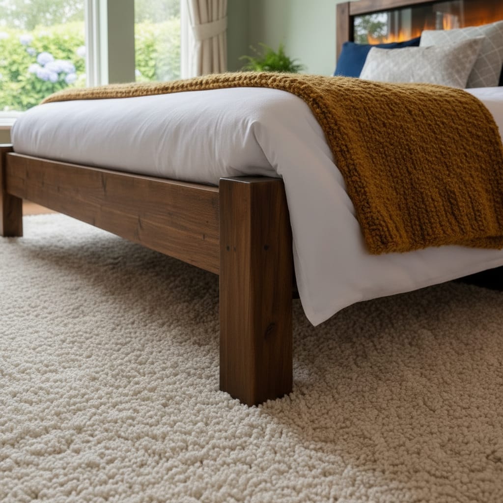 Rustic Industrial Bed Frame with LED Flame Headboard – Solid Timber Handmade Bed