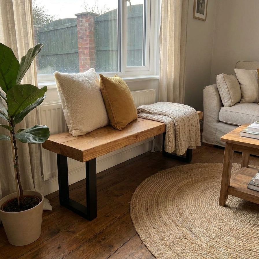 Rustic Scaffold Board Dining Bench – Heavy-Duty Industrial Wood Seating