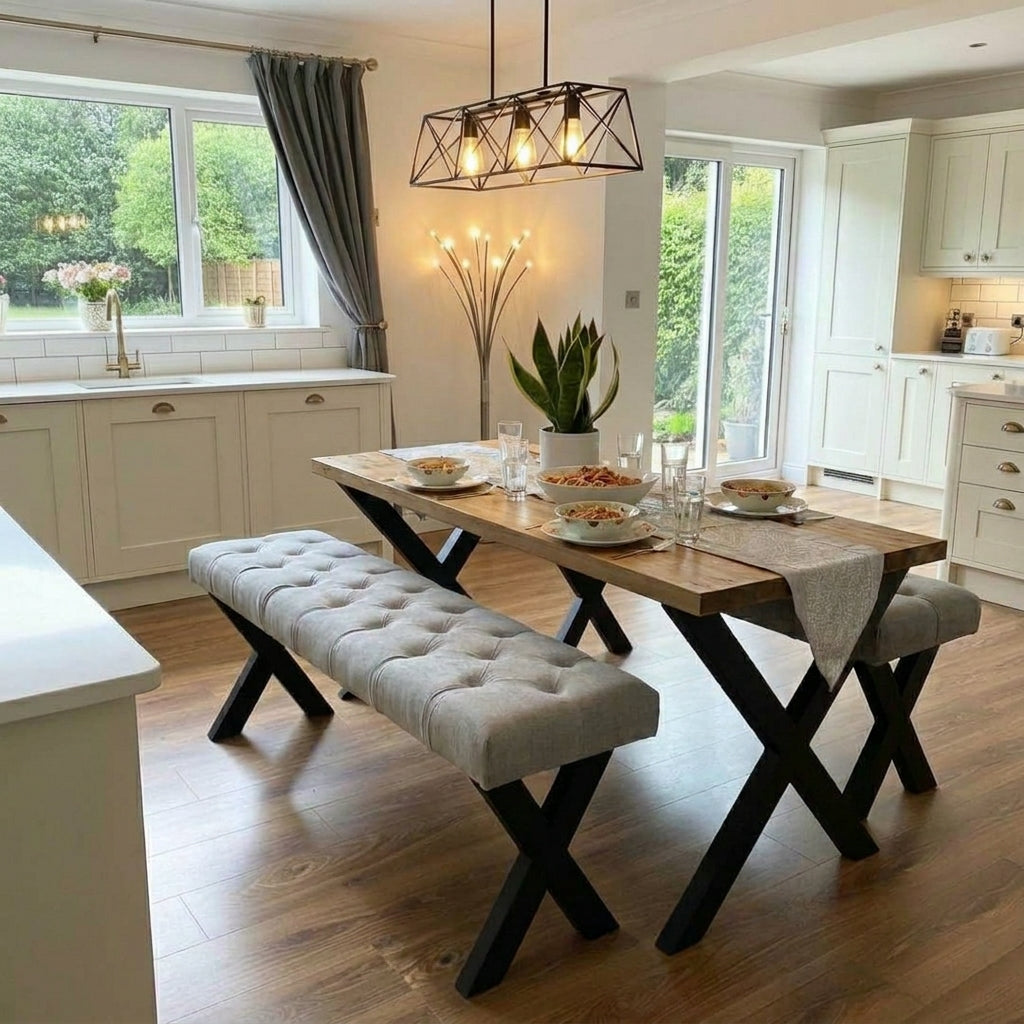 Solid Wood Dining Table – Industrial Farmhouse Style | Handmade & Durable
