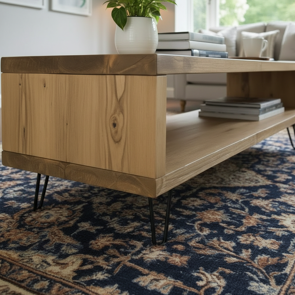 Industrial TV Unit with Steel Tapered Legs – Solid FSC Certified Timber