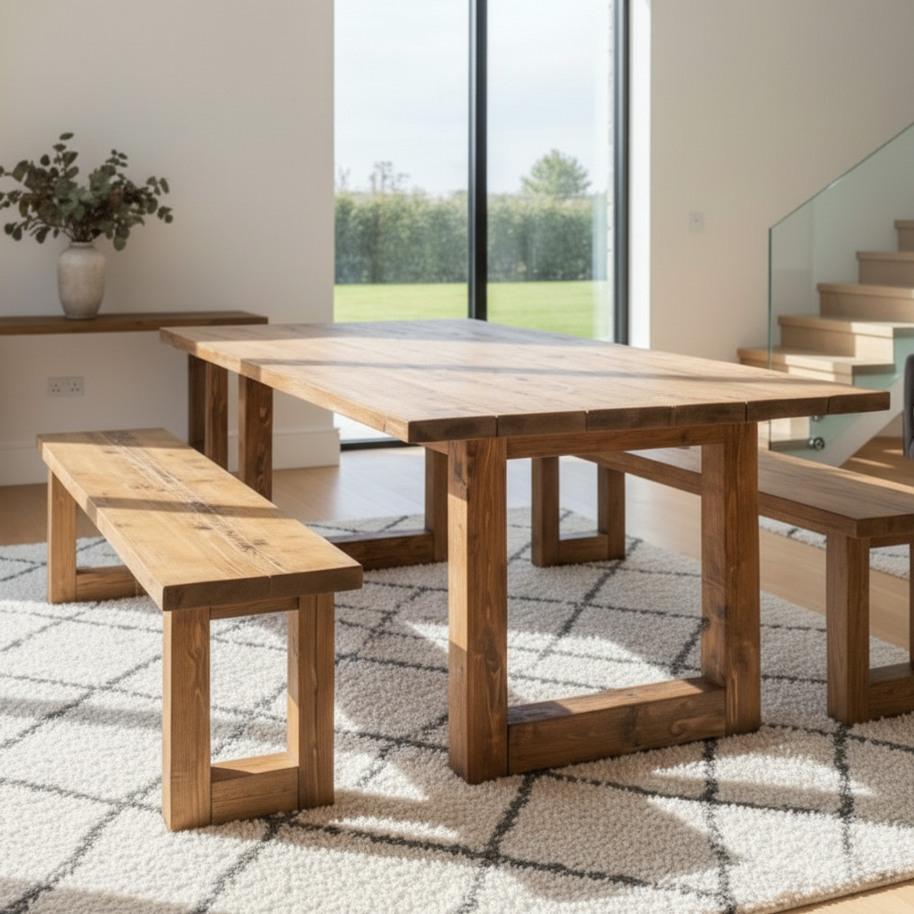 Farm House solid Dining Table – Rustic Industrial Handmade Dining Table with Bespoke Size & Finish | Free UK Delivery