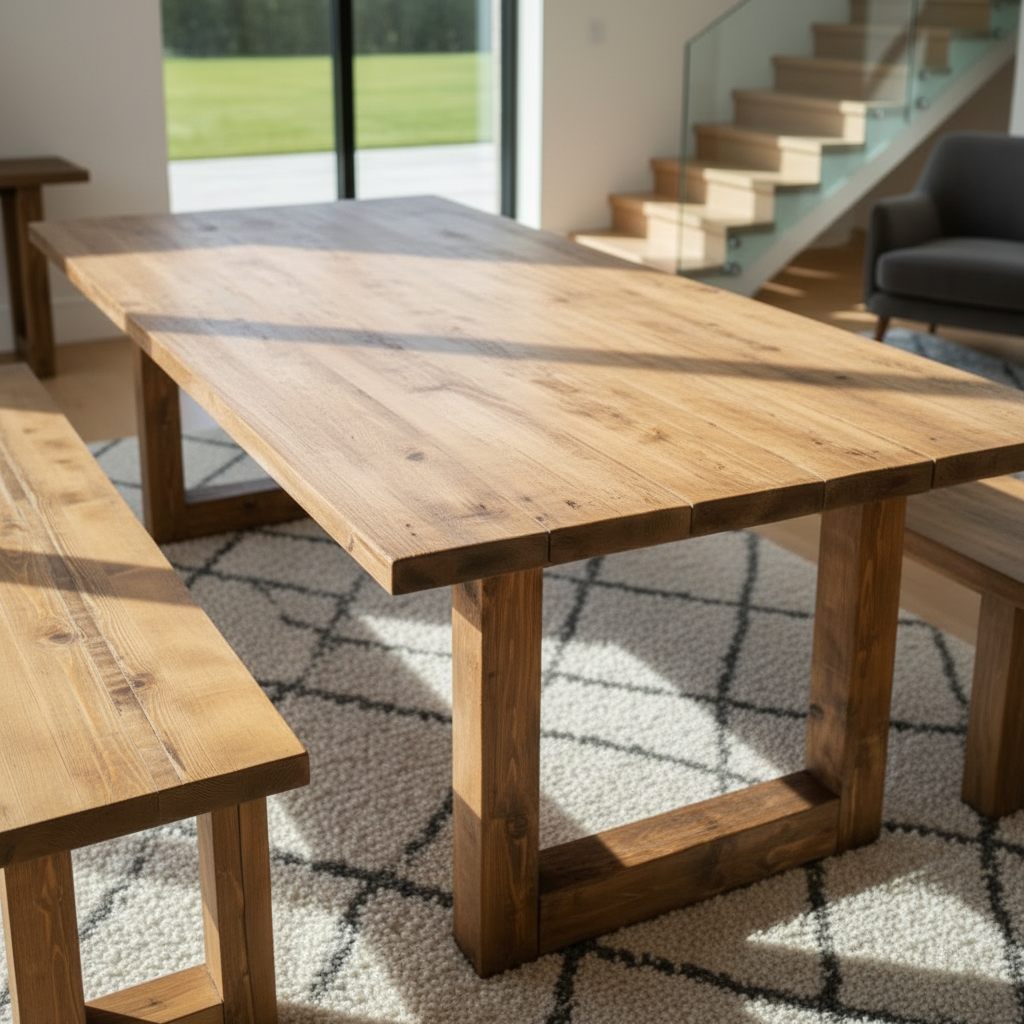 Farm House solid Dining Table – Rustic Industrial Handmade Dining Table with Bespoke Size & Finish | Free UK Delivery