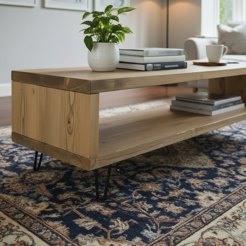 Industrial TV Unit with Steel Tapered Legs – Solid FSC Certified Timber
