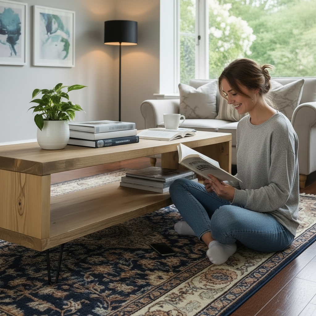 Industrial TV Unit with Steel Tapered Legs – Solid FSC Certified Timber