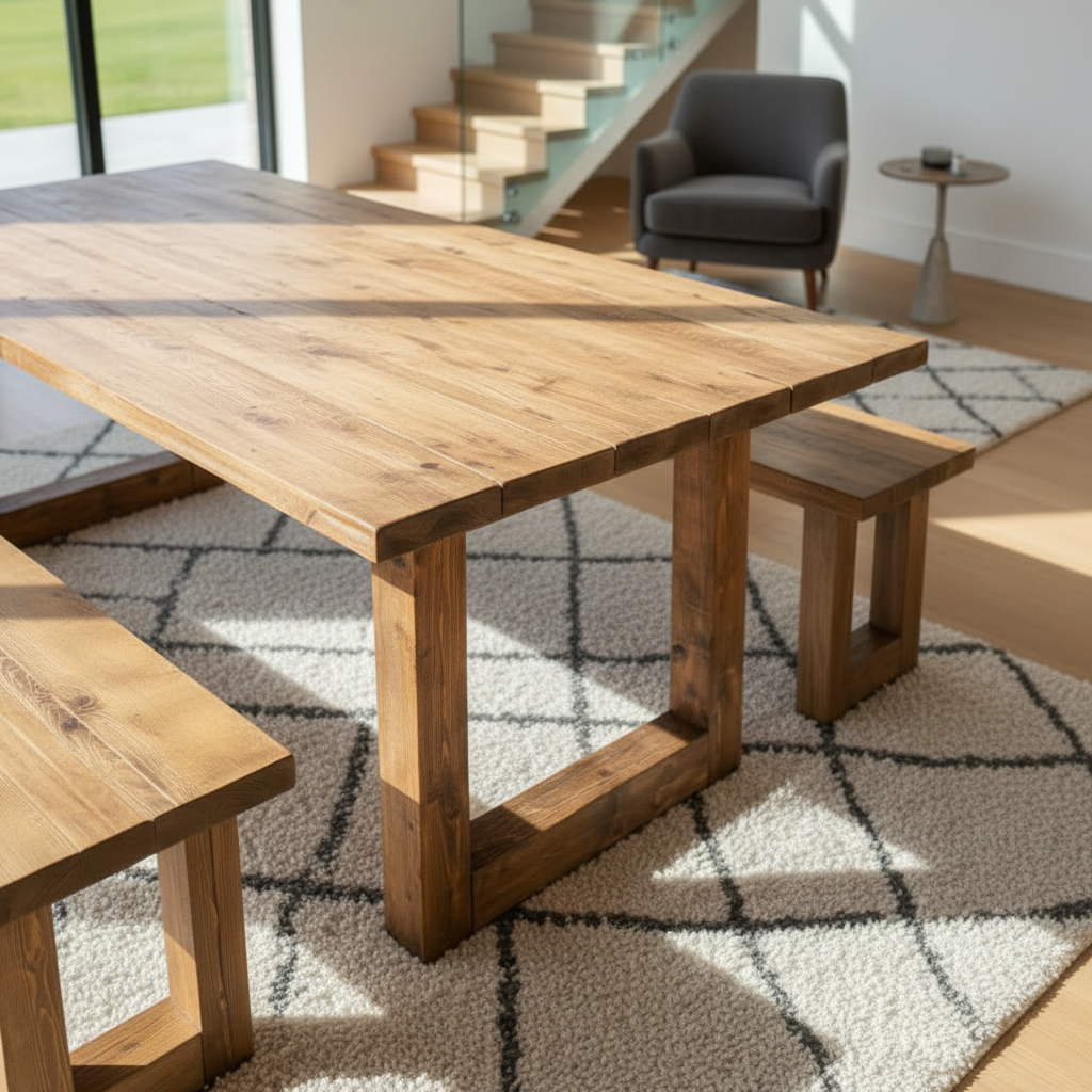Farm House solid Dining Table – Rustic Industrial Handmade Dining Table with Bespoke Size & Finish | Free UK Delivery