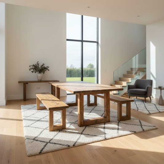 Farm House solid Dining Table – Rustic Industrial Handmade Dining Table with Bespoke Size & Finish | Free UK Delivery