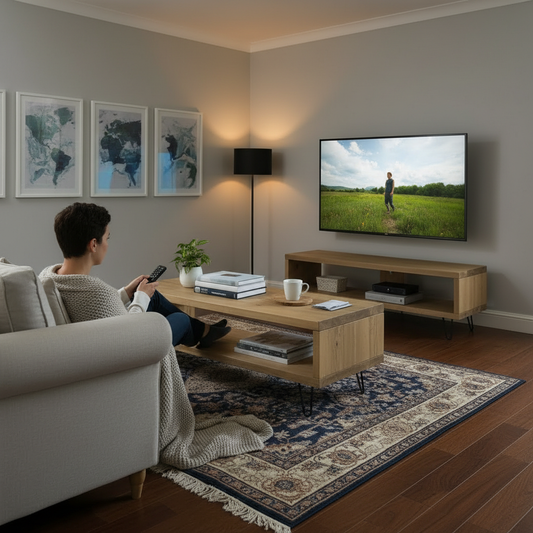 Industrial TV Unit with Steel Tapered Legs – Solid FSC Certified Timber