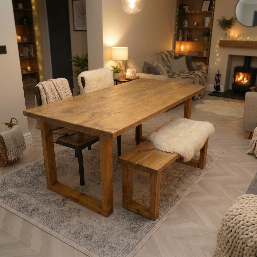 Bespoke Rustic Dining Table in Solid Scaffold Wood