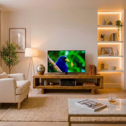 Rustic Solid Wood TV Stand Timber Open Shelf Media Unit